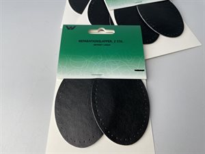 Imiteret læderlap til påstrygning - sort, oval 9,5 x 6,5cm, 2 stk.